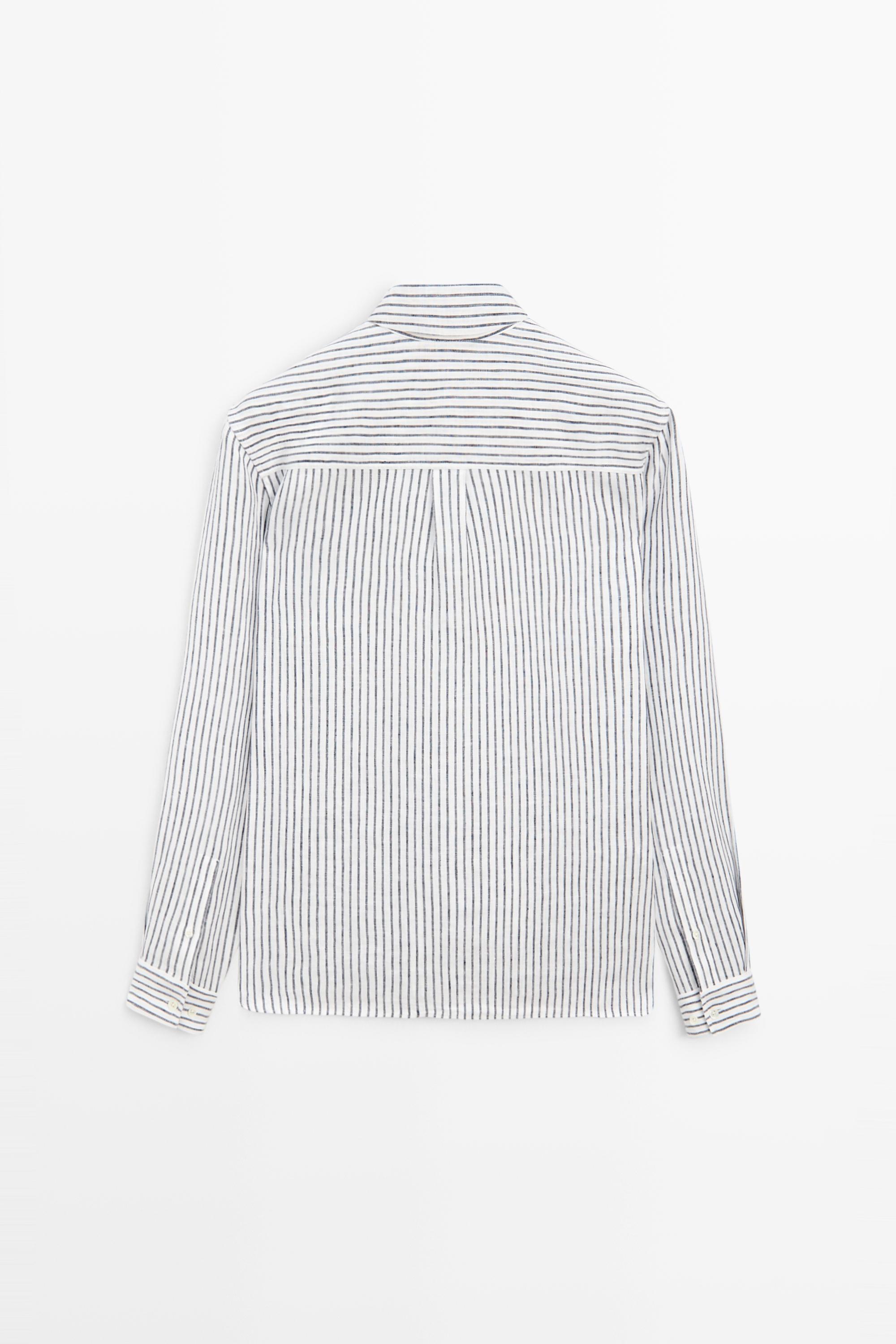 Regular fit 100% linen striped shirt